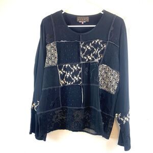 Spencer Alexis Lagenlook Whimsigoth Bell Sleeve Patchwork Blouse Witchy Y2K Sz 8